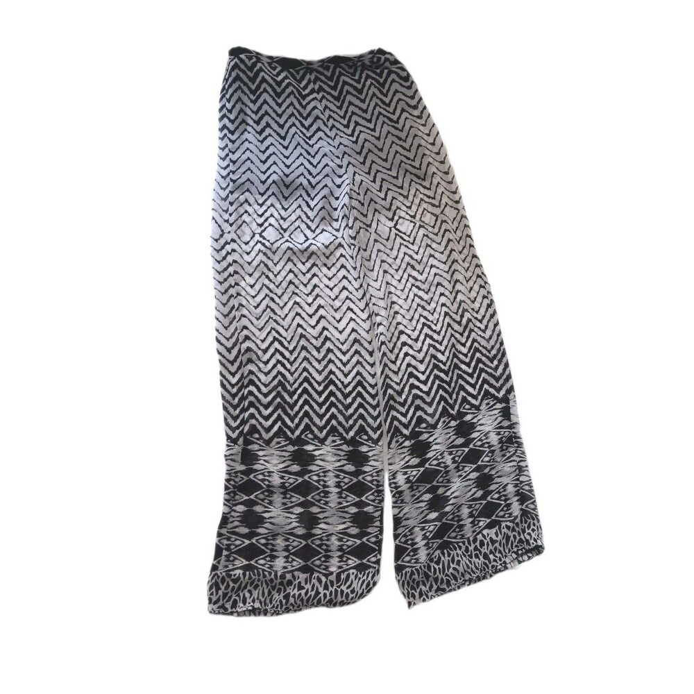 Sans Souci Sheer Palazzo Pants Black & White Geometric Pattern Size Small